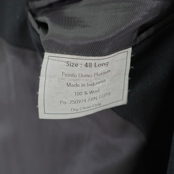 Pronto Uomo Platinum Executive Fit Wool Charcoal Gray Blazer 46L Tagged 48L - Picture 9 of 11